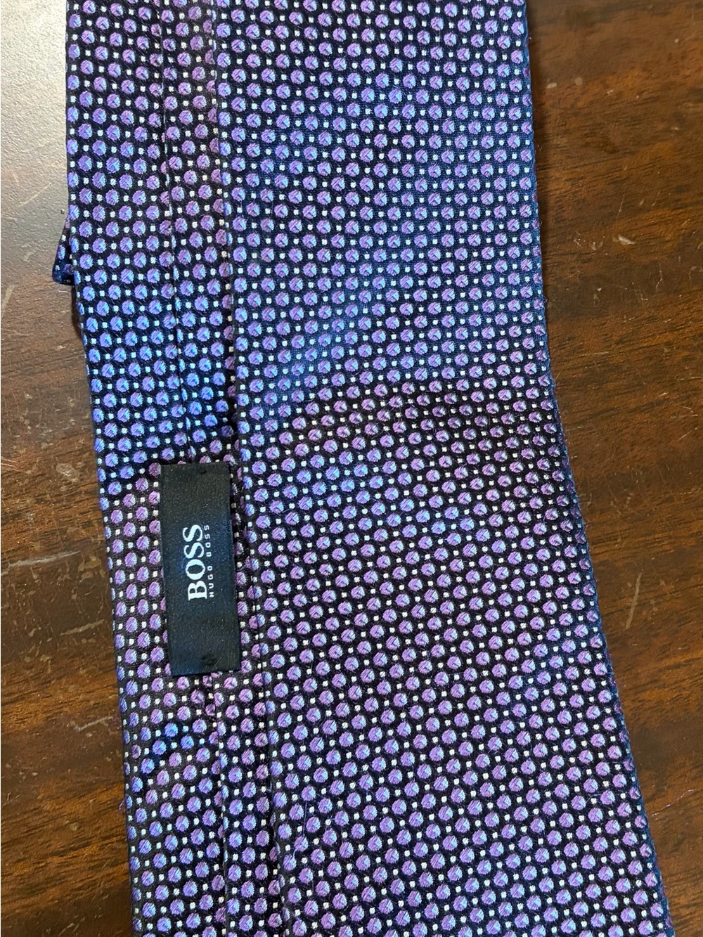 Hugo Boss Purple and Blue Geometric Silk Tie